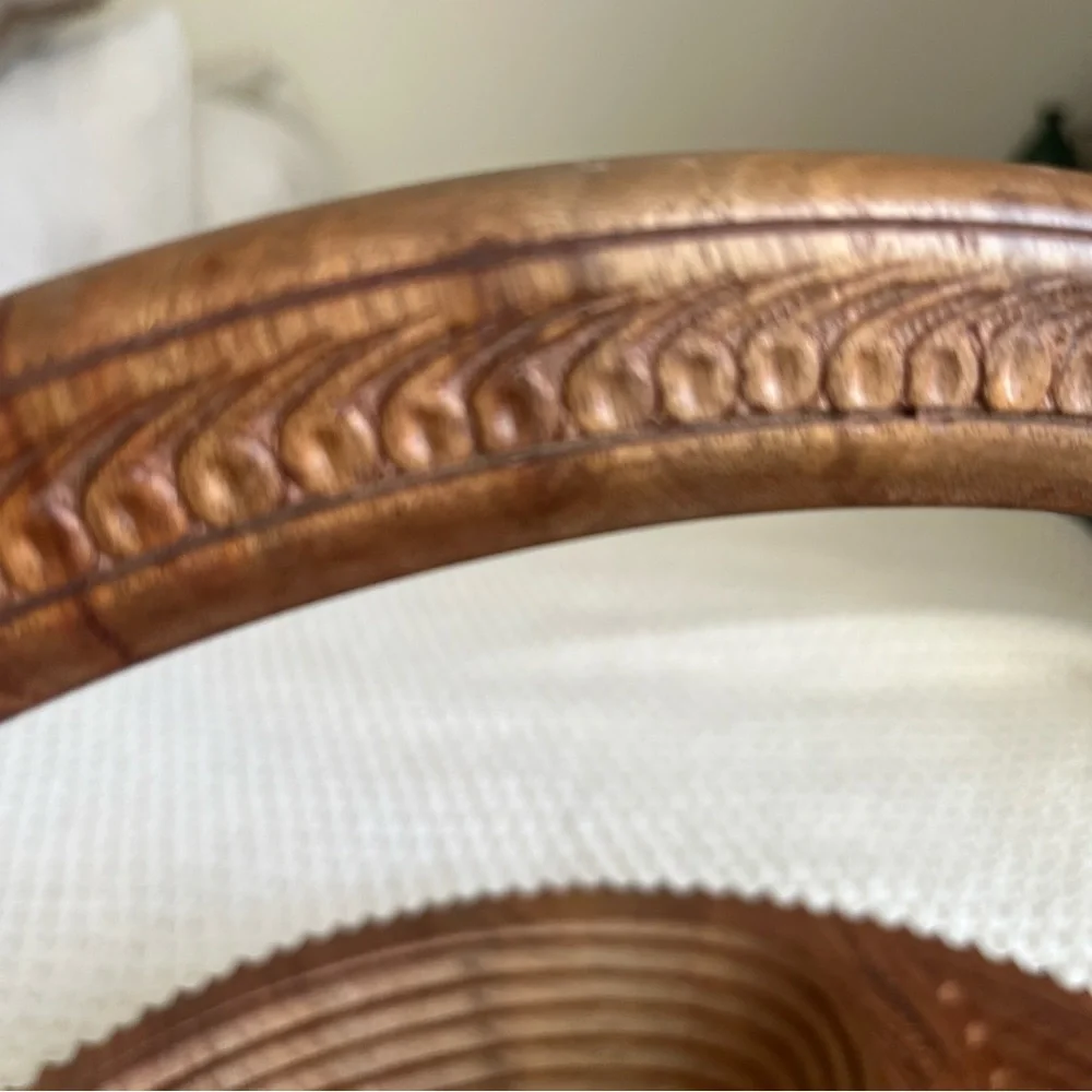 Vtg Artisan Hand Carved Wooden Food Storage Basket Collapsible 5 section Ornate